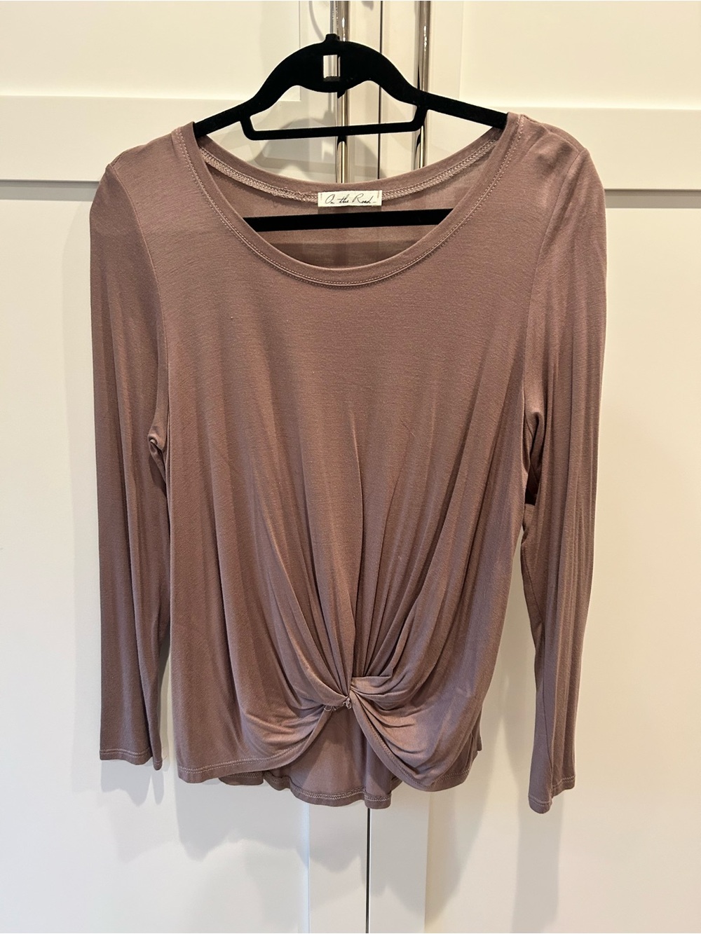 On The Road Dusty Mauve Twist-Knot Long Sleeve Top